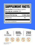 BulkSupplements polvo de D‑Manosa en primer plano, textura fina y pura