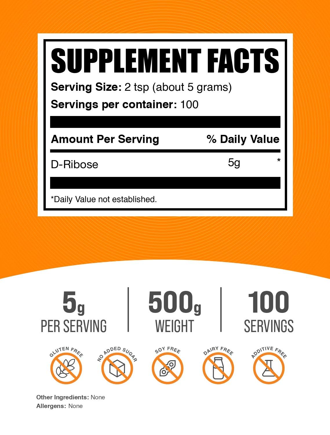 BulkSupplements primer plano del polvo de D-ribosa con textura fina y fácil mezcla