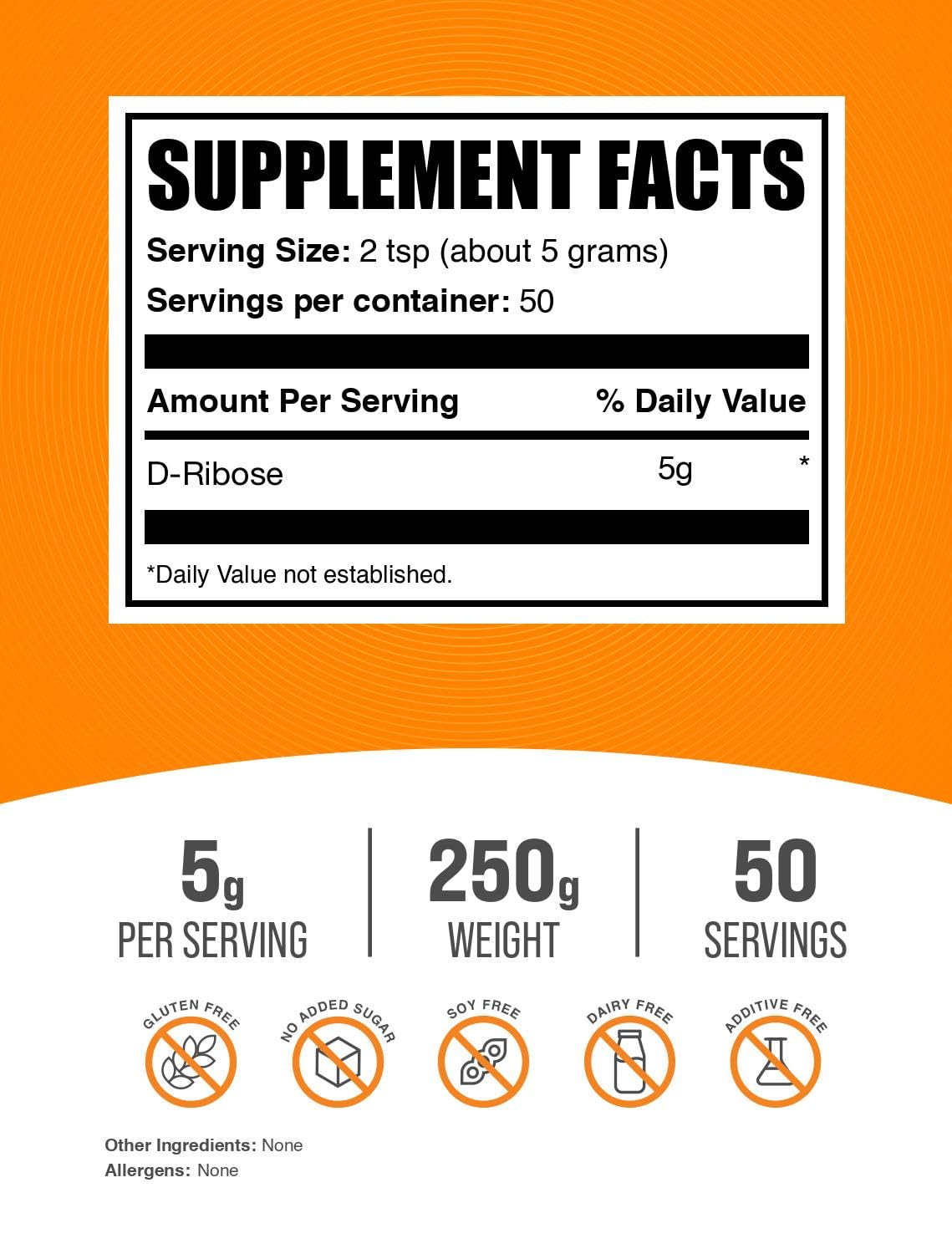 Textura en primer plano del polvo D-Ribose de BulkSupplements, puro y sin sabor para fácil mezcla