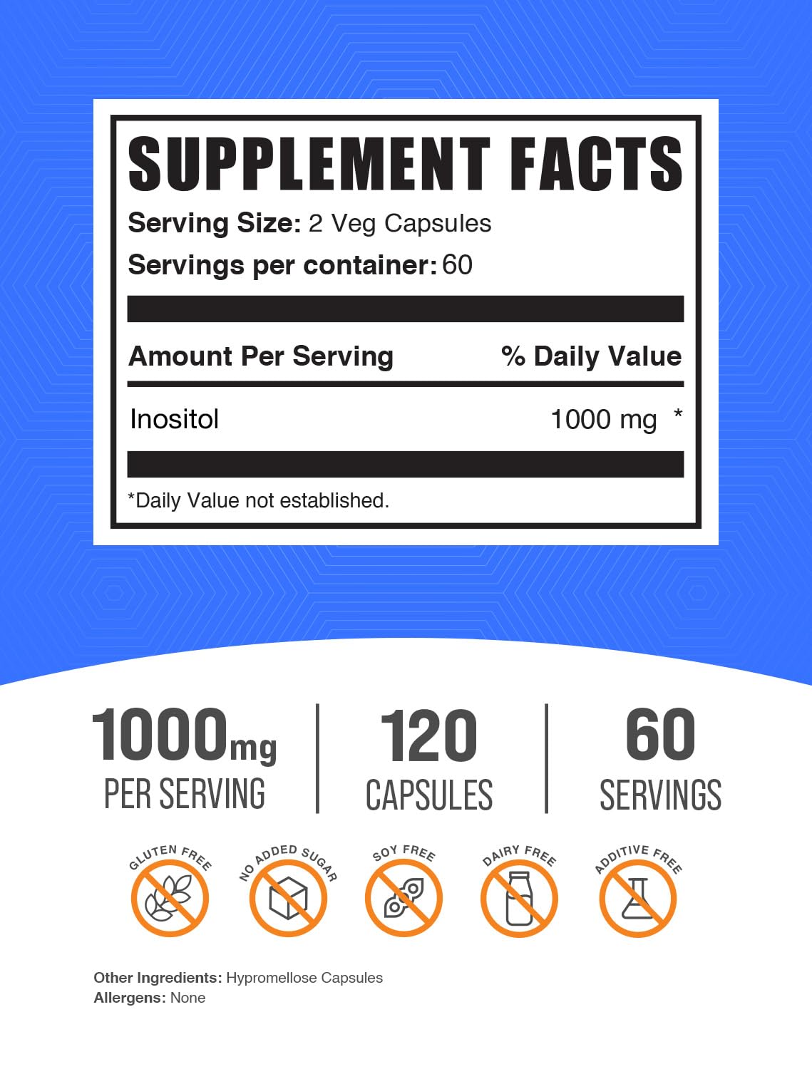 BulkSupplements primer plano de una cápsula de Inositol destacando fácil ingestión