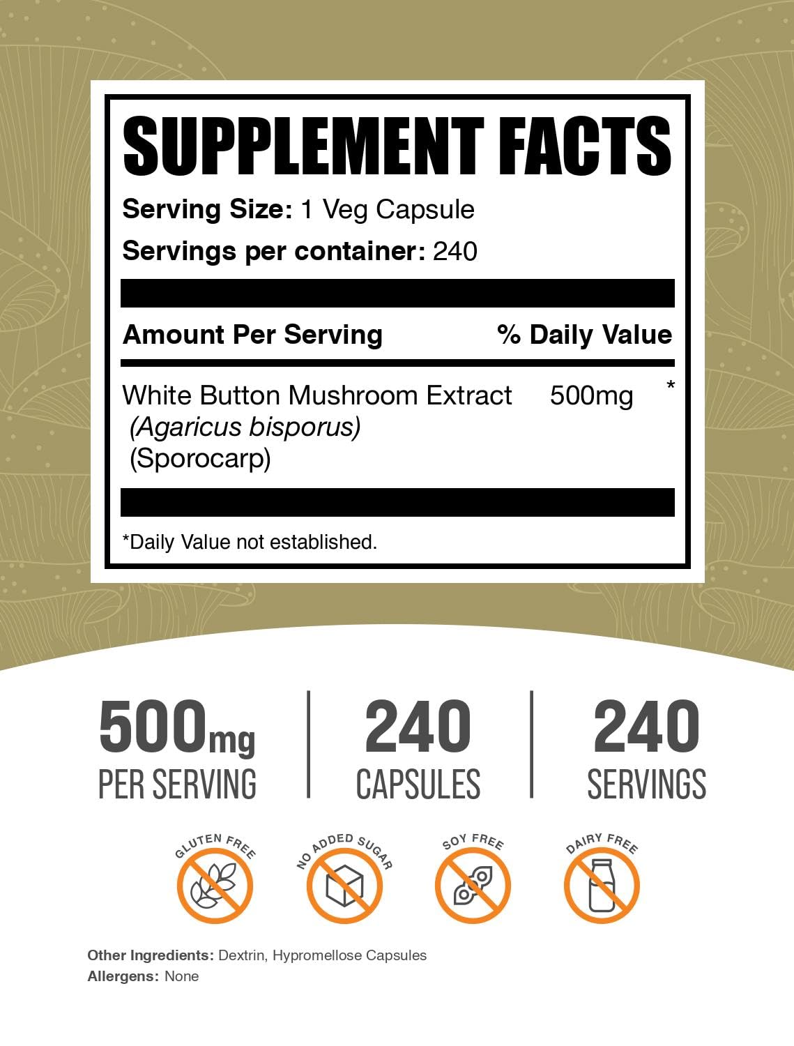 BulkSupplements close-up del polvo de extracto de champiñón blanco para apreciar textura