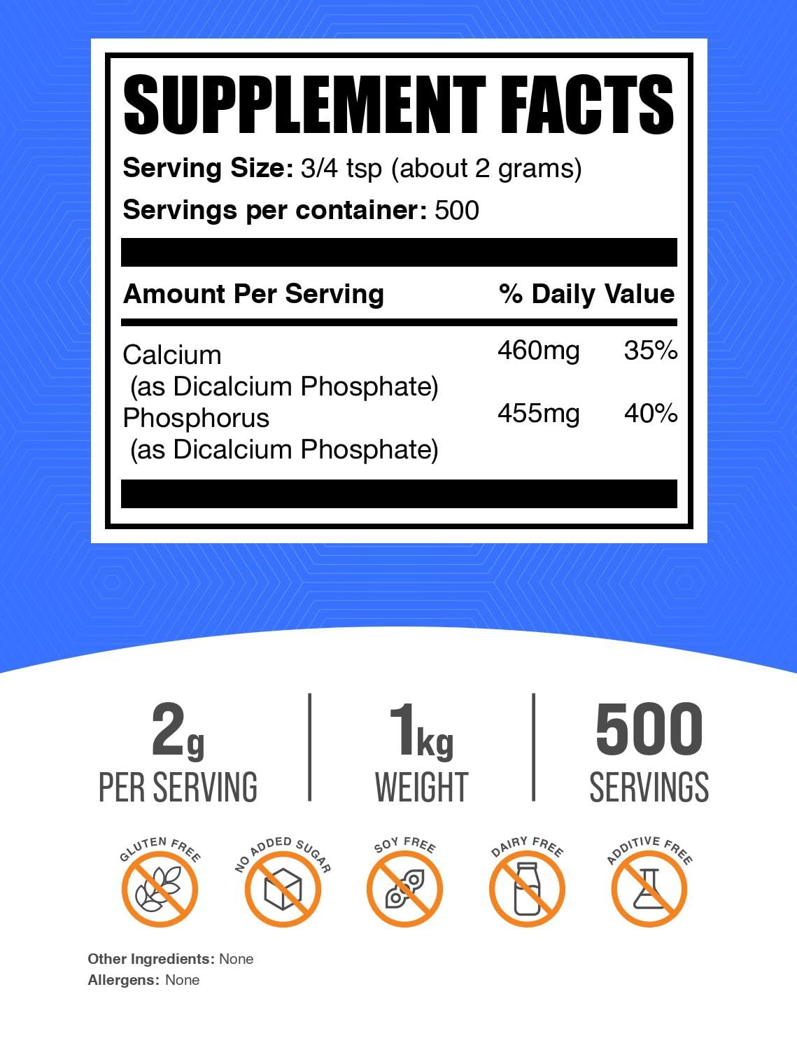 BulkSupplements textura del polvo fino de DCP ideal para mezclas homogéneas