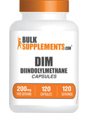 BulkSupplements frasco frontal del DIM 200 mg mostrando etiqueta clara y beneficios
