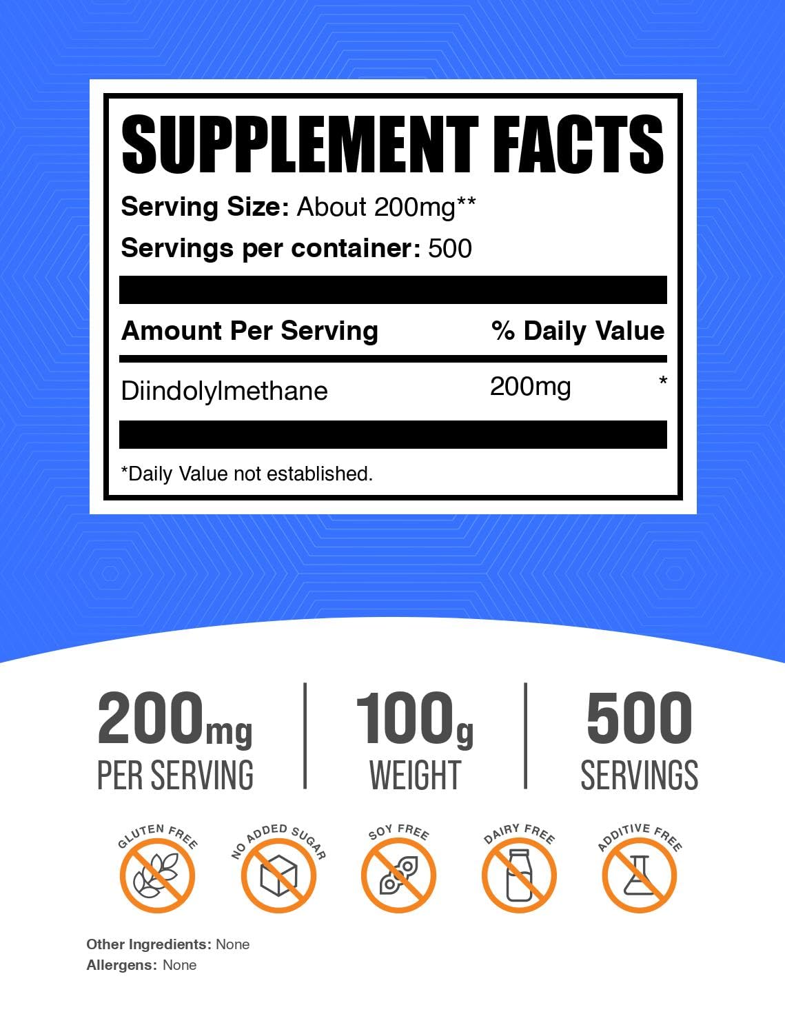 BulkSupplements textura en polvo DIM primer plano para mezcla y dosificación