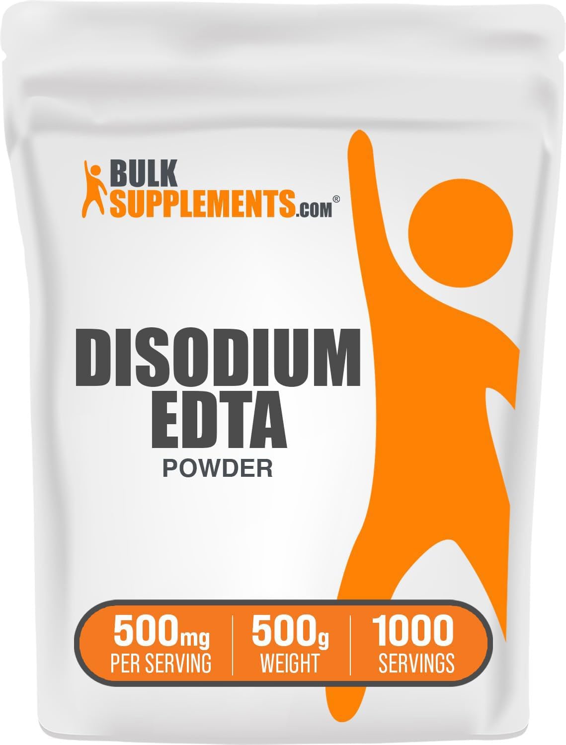 BulkSupplements envase frontal de Disodium EDTA mostrando cantidad y pureza