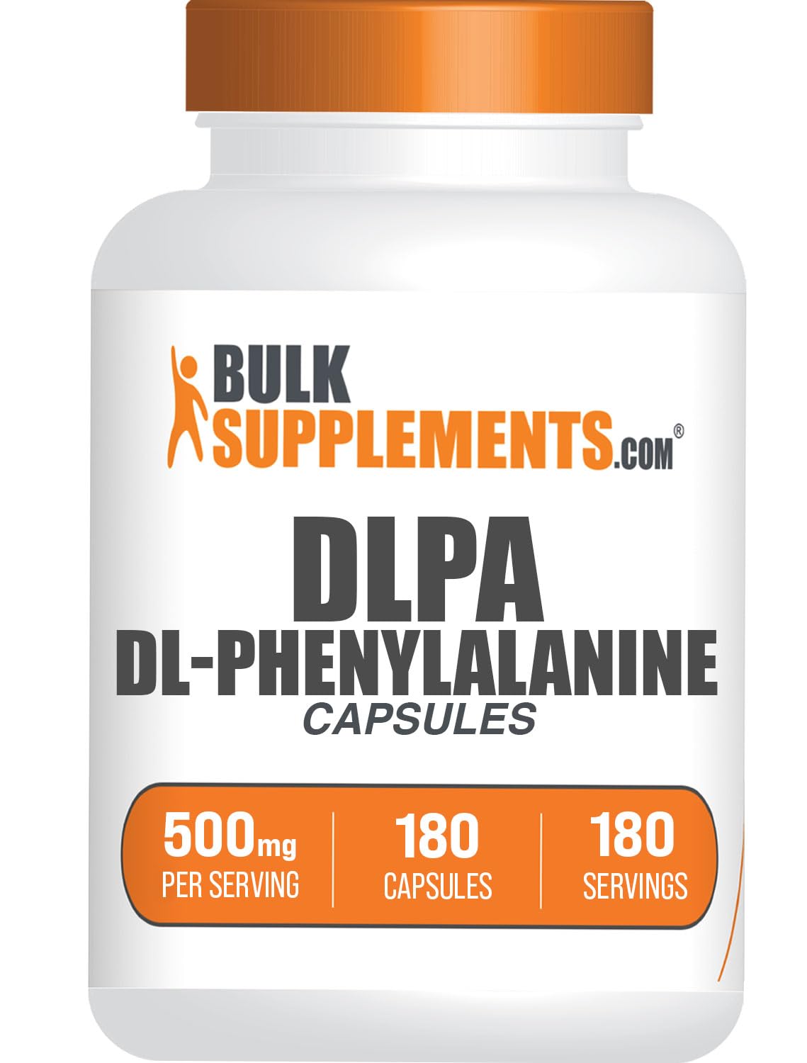 BulkSupplements envase frontal de DL-Phenylalanine 500 mg con aspecto claro