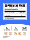 BulkSupplements textura del polvo de D‑Manosa, apariencia fina y fácil disolución