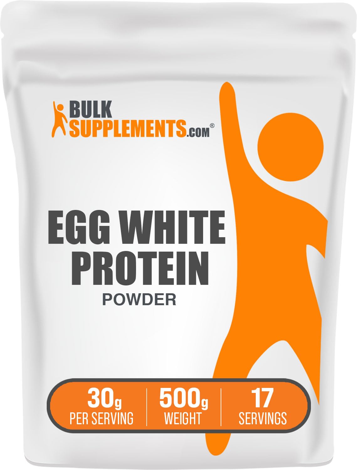 BulkSupplements envase frontal de Egg White Protein 500 g mostrando etiqueta clara y beneficio de proteína