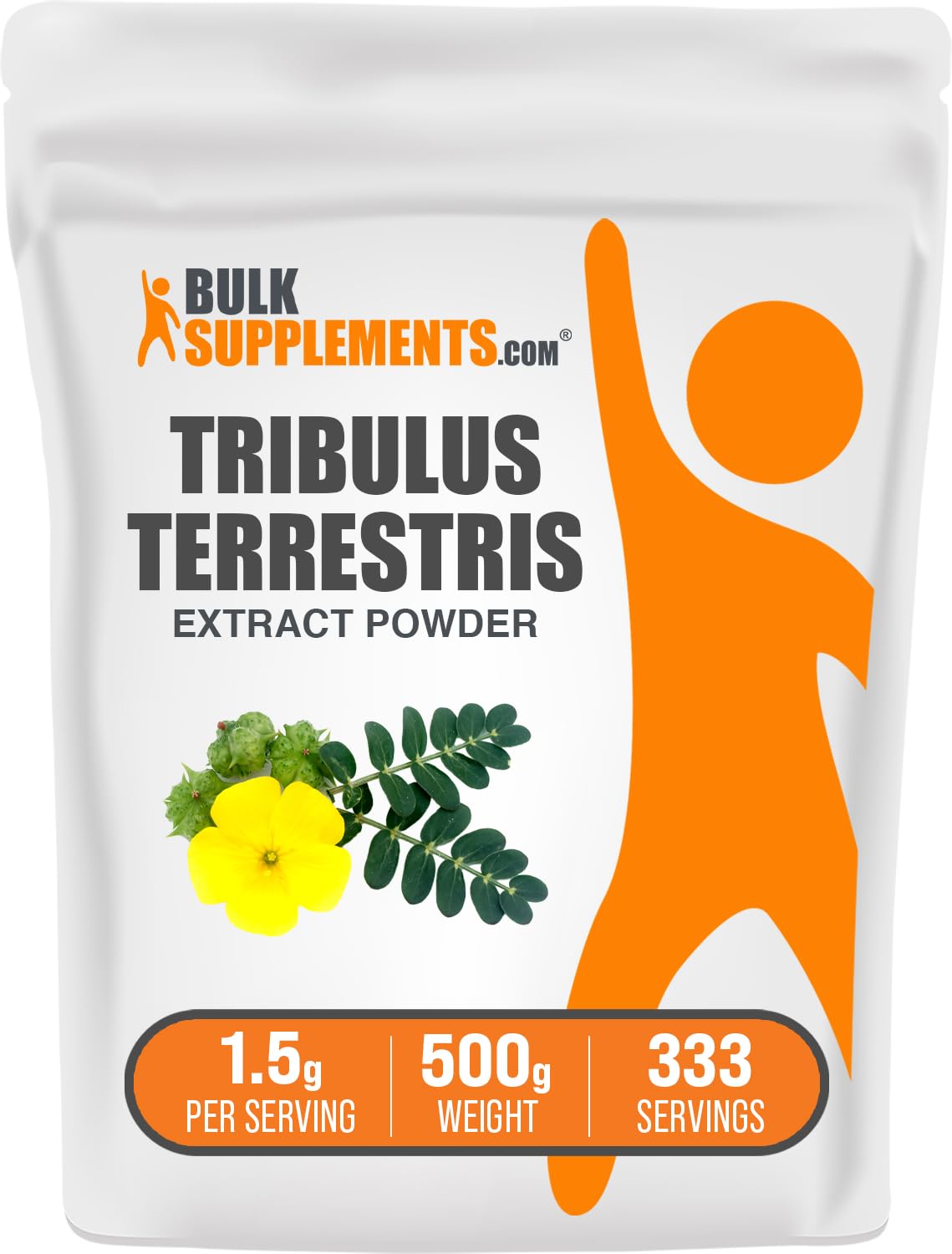 BulkSupplements envase frontal Tribulus Terrestris mostrando presentación y ventaja de formato