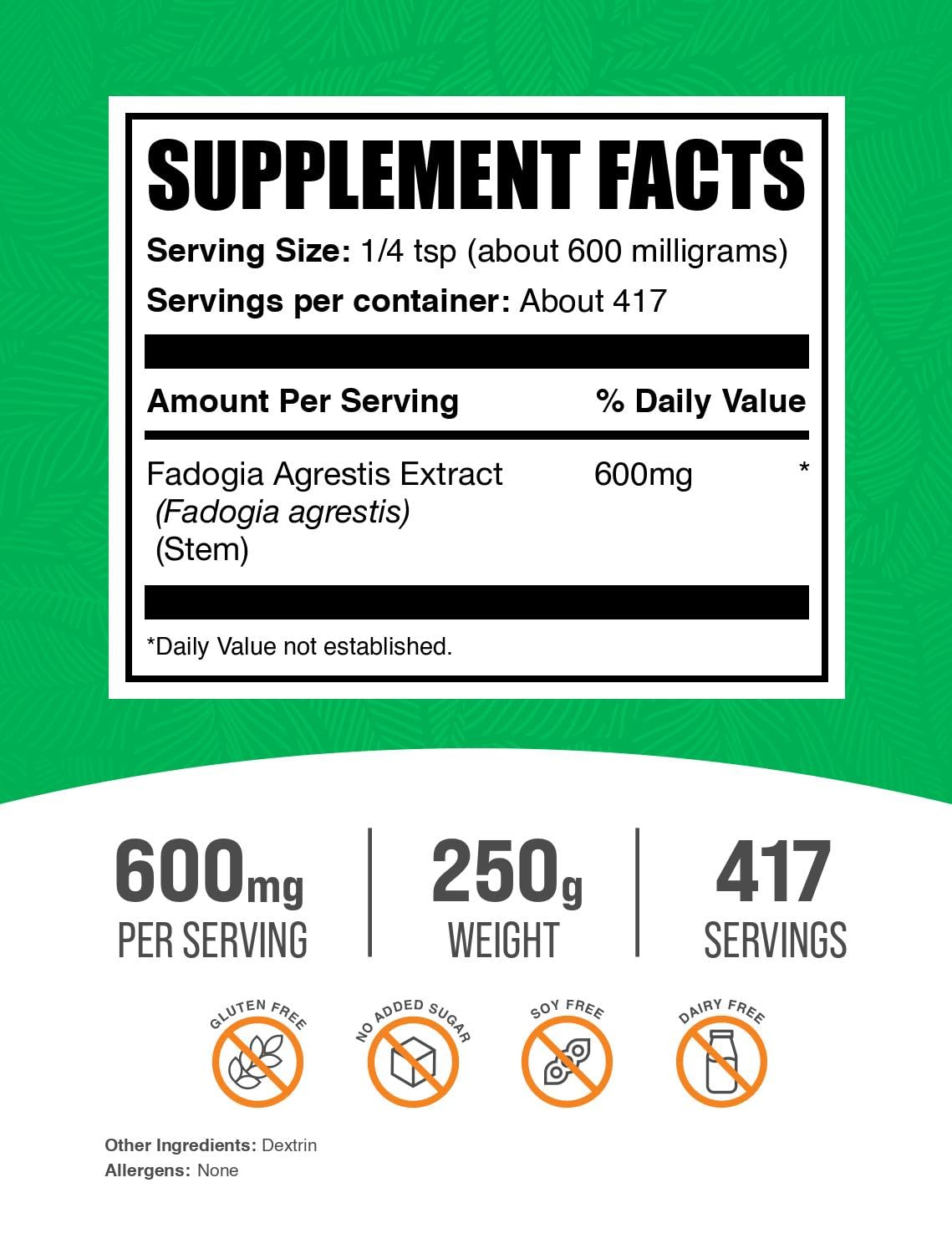 BulkSupplements polvo Fadogia Agrestis textura, aspecto fino y fácil mezcla