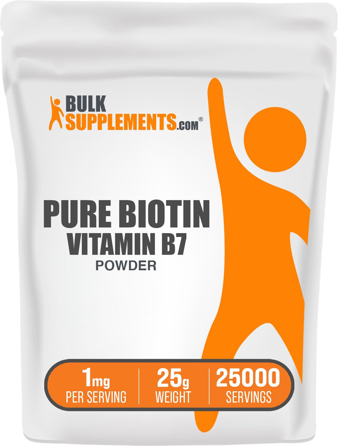 BulkSupplements frasco frontal de biotina pura mostrando presentación profesional