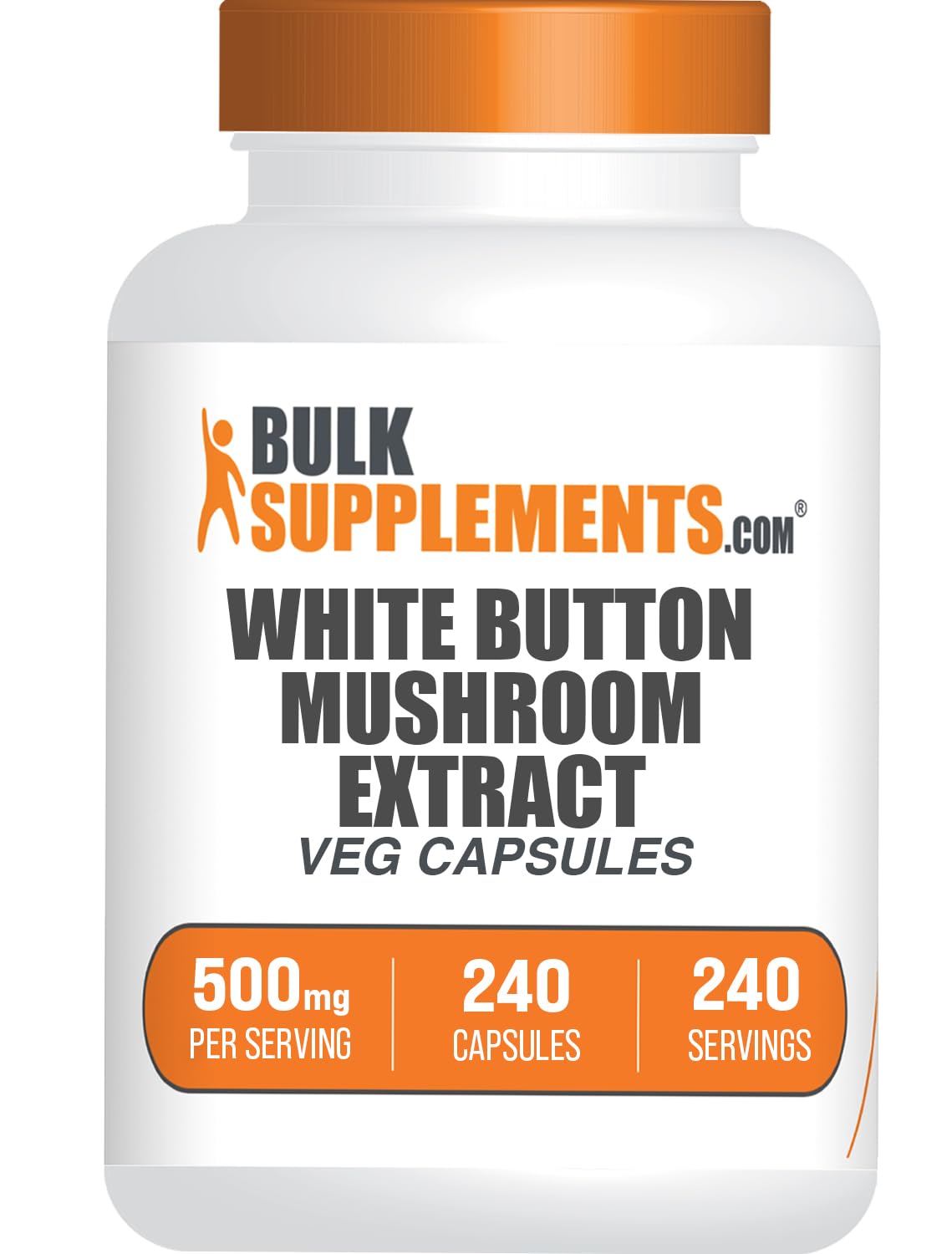 BulkSupplements frasco delantero de cápsulas White Button Mushroom mostrando presentación clara