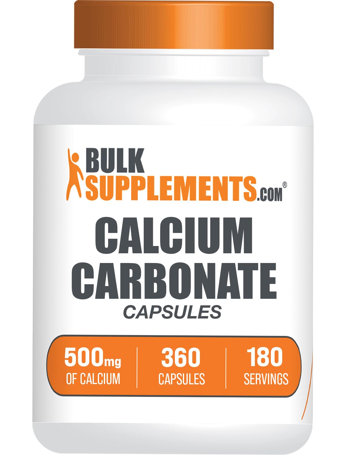 BulkSupplements frasco frontal de calcio carbonato muestra presentación clara