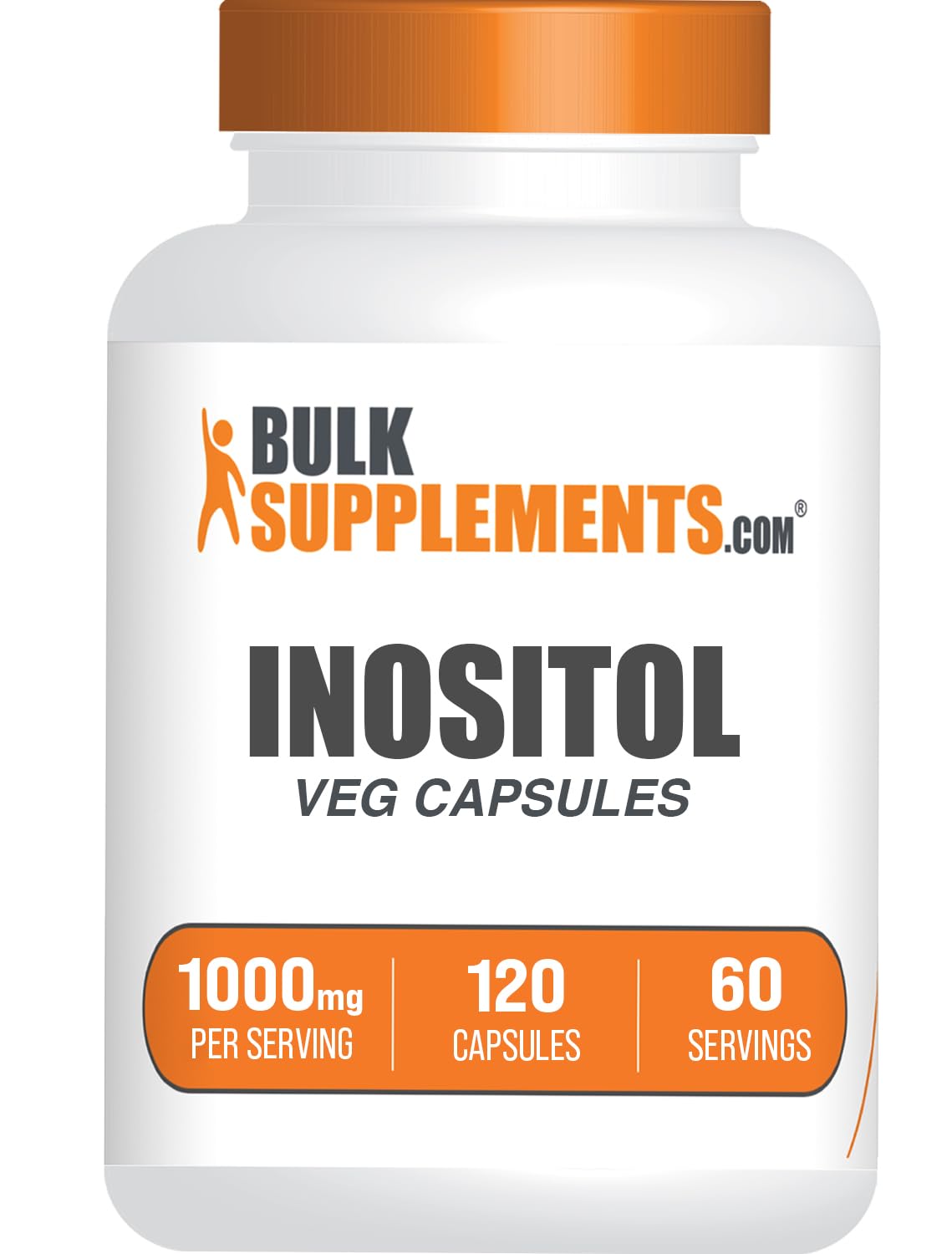 BulkSupplements frasco frontal de Inositol 1000 mg muestra etiqueta clara y beneficios