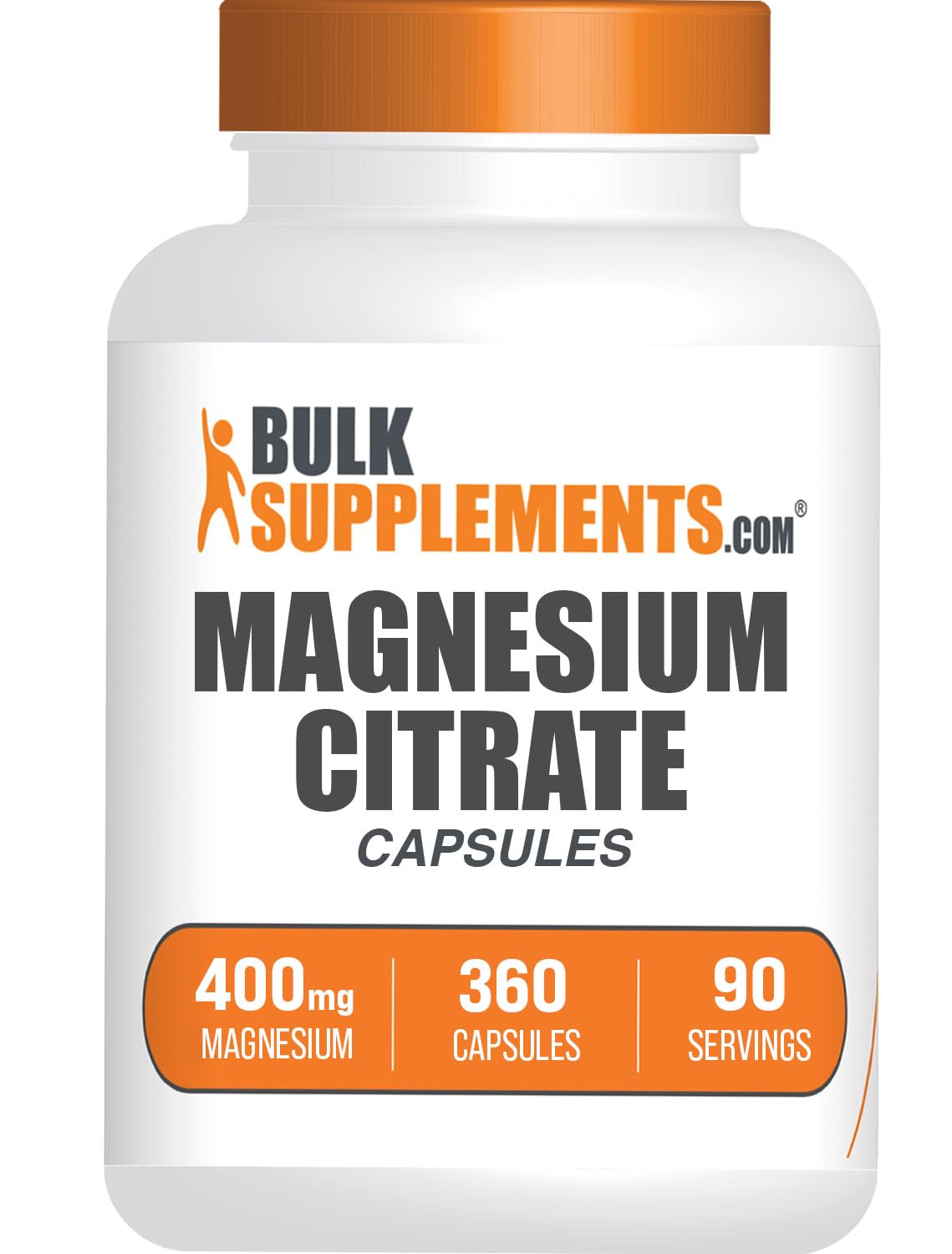 BulkSupplements frasco frontal de Magnesium Citrate 400mg, visión clara del envase