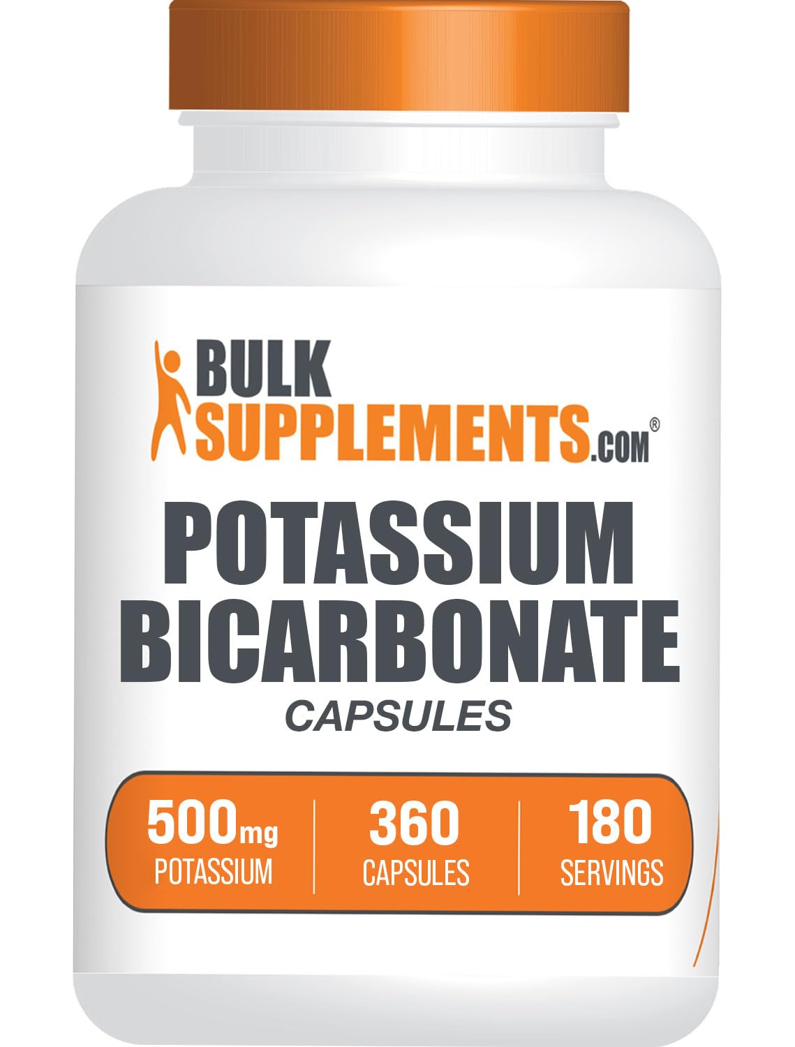 BulkSupplements frasco frontal de Potassium Bicarbonate mostrando la marca y cantidad