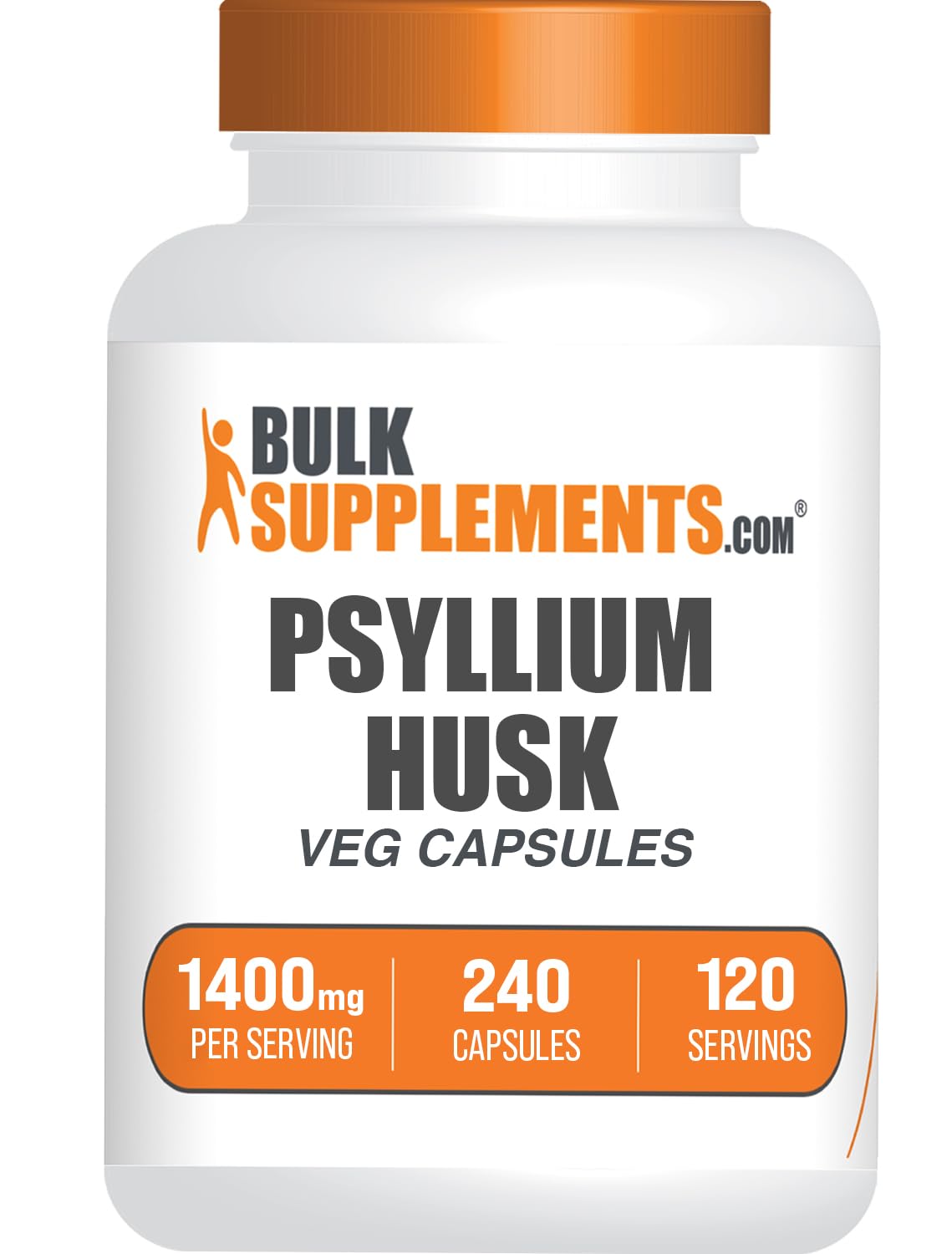 BulkSupplements frasco frontal de psyllium para fácil identificación y confianza
