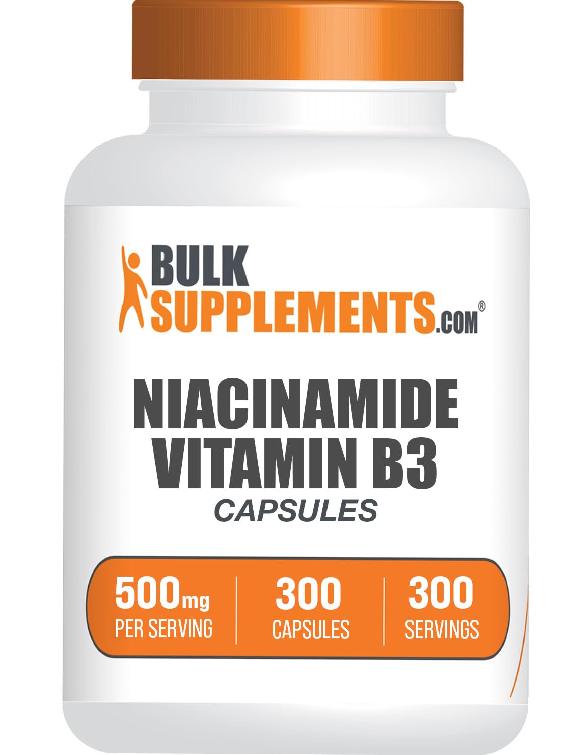 BulkSupplements frasco frontal mostrando 300 cápsulas y etiqueta clara
