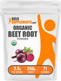 BulkSupplements empaque frontal de remolacha orgánica, práctico y confiable