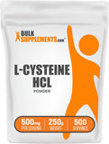 BulkSupplements envase frontal de L-Cysteine HCl que facilita la identificación y almacenamiento