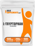 BulkSupplements frasco frontal de L-Tryptophan mostrando presentación y tamaño