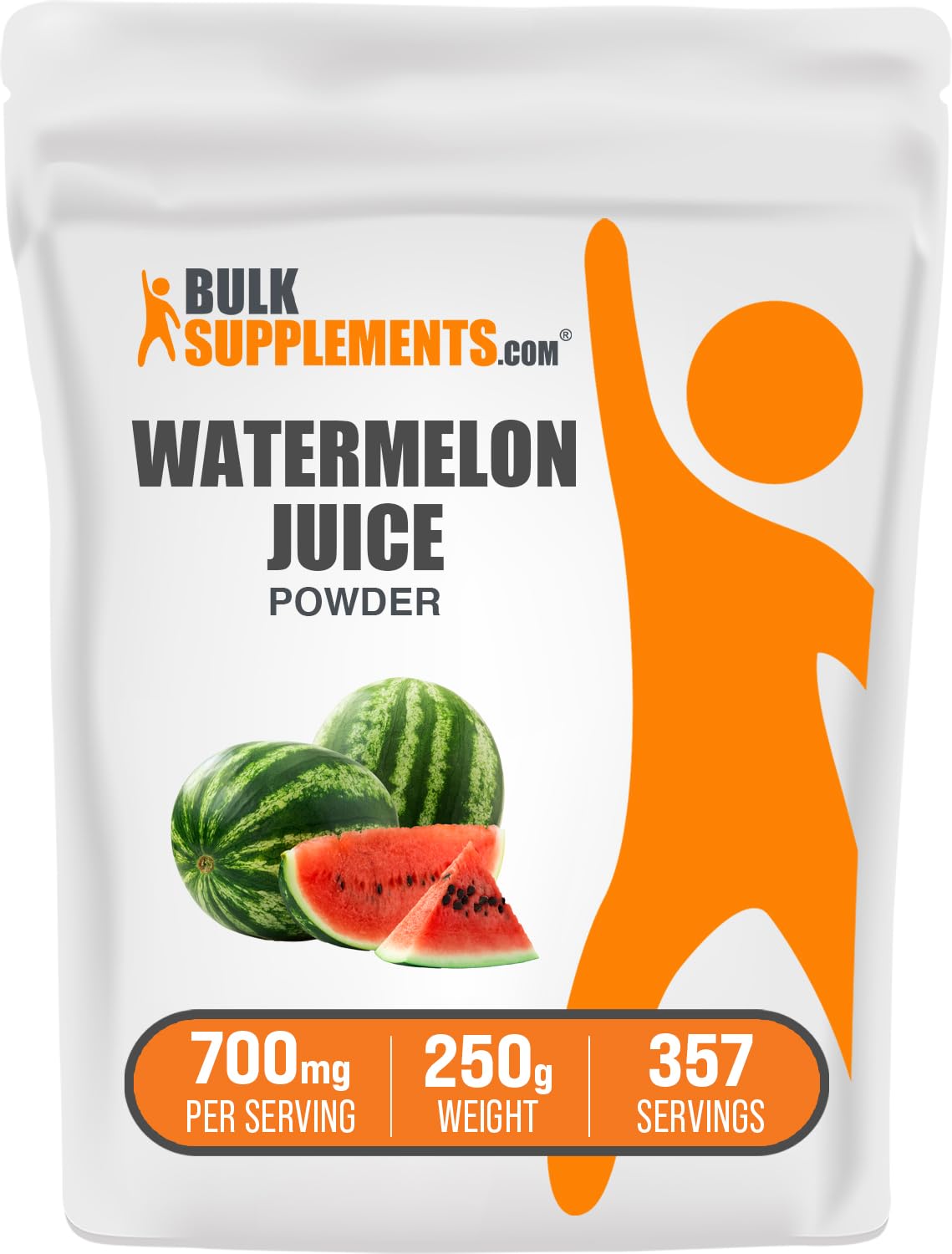 BulkSupplements envase frontal del polvo de sandía mostrando presentación y conveniencia