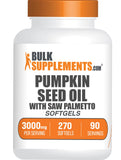 BulkSupplements envase frontal Pumpkin Seed Oil con Saw Palmetto, claridad de etiquetado