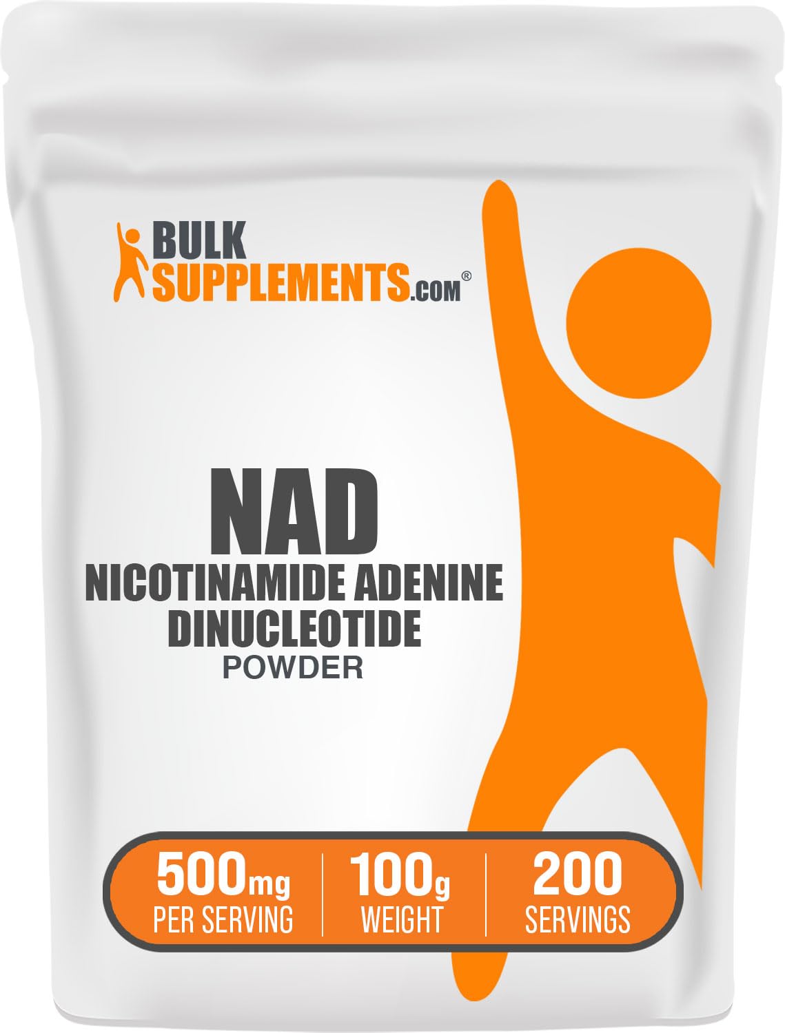 BulkSupplements envase frontal mostrando NAD en polvo y claridad de la marca