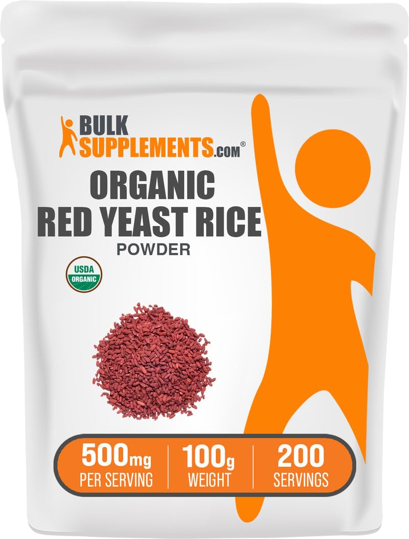 BulkSupplements envase frontal de arroz rojo orgánico mostrando peso y marca