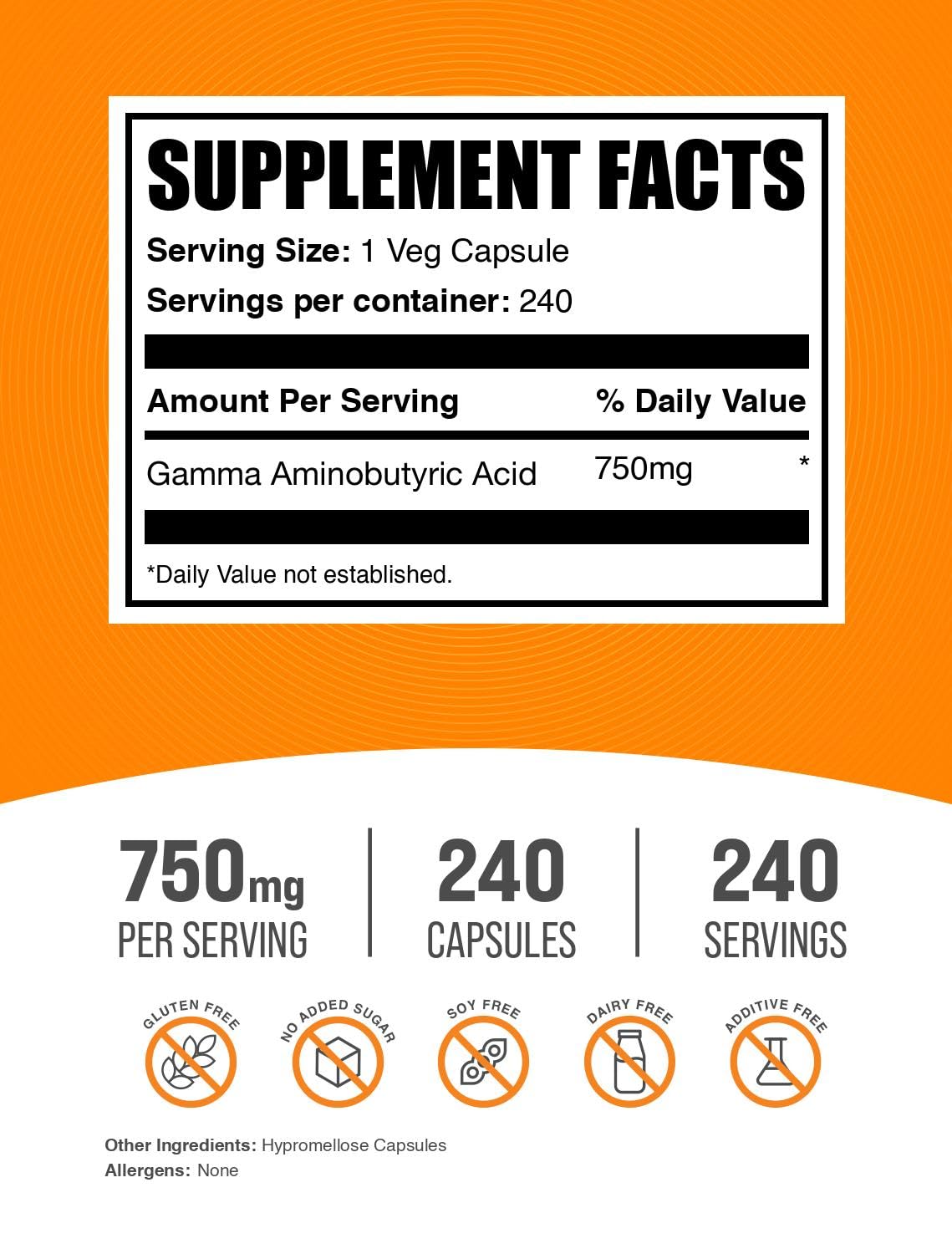 BulkSupplements primer plano de cápsula GABA evidenciando textura y pureza