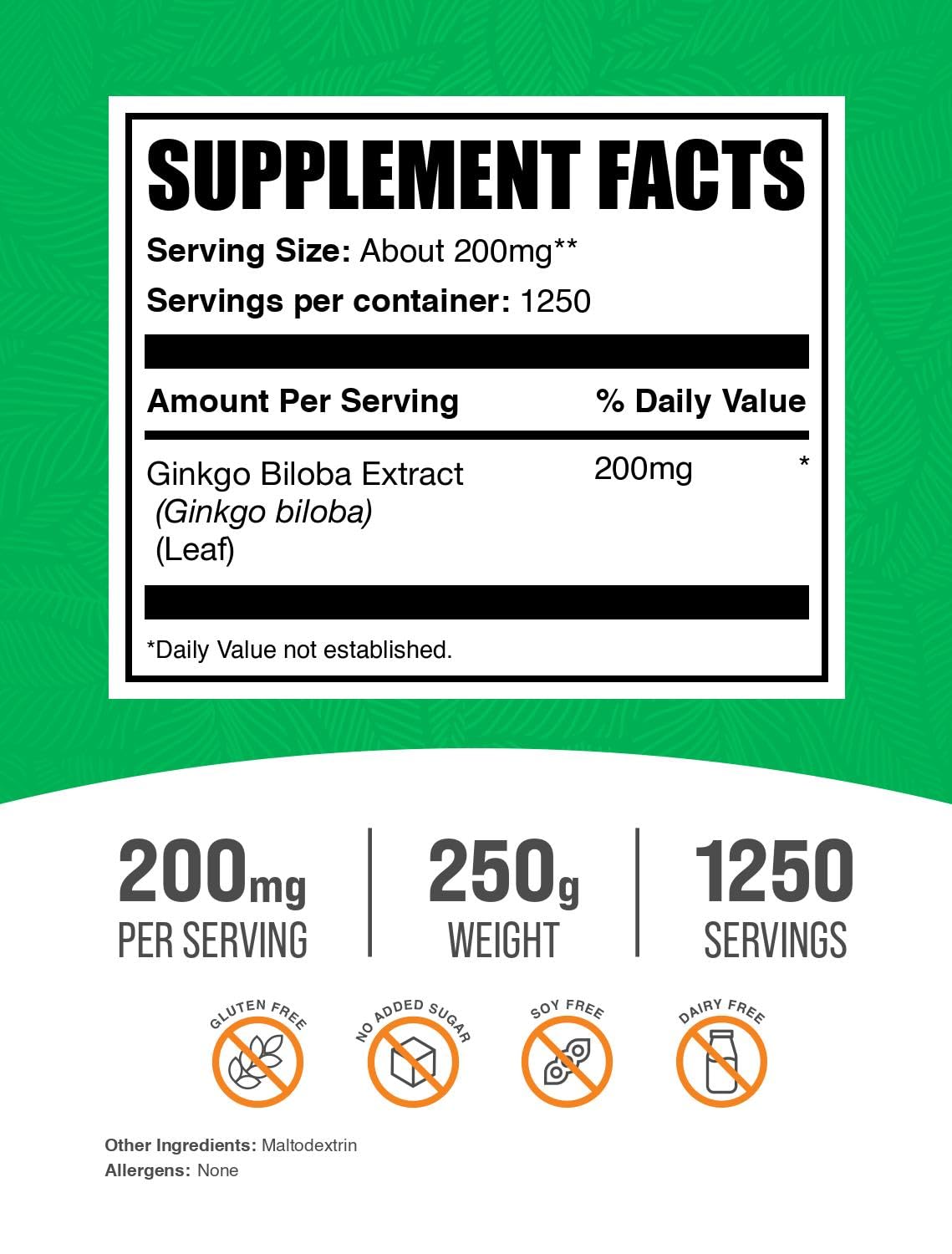 BulkSupplements textura del polvo de Ginkgo Biloba en primera plana para apreciar finura