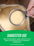 BulkSupplements comparación de tamaño de porción de 1 g junto a una cuchara