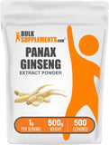 BulkSupplements envase frontal de ginseng Panax mostrando etiqueta y peso