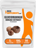 BulkSupplements envase frontal de glucomannan mostrando etiqueta clara y beneficios
