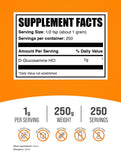 BulkSupplements detalle del polvo de glucosamine hcl, textura fina para mezclar fácilmente