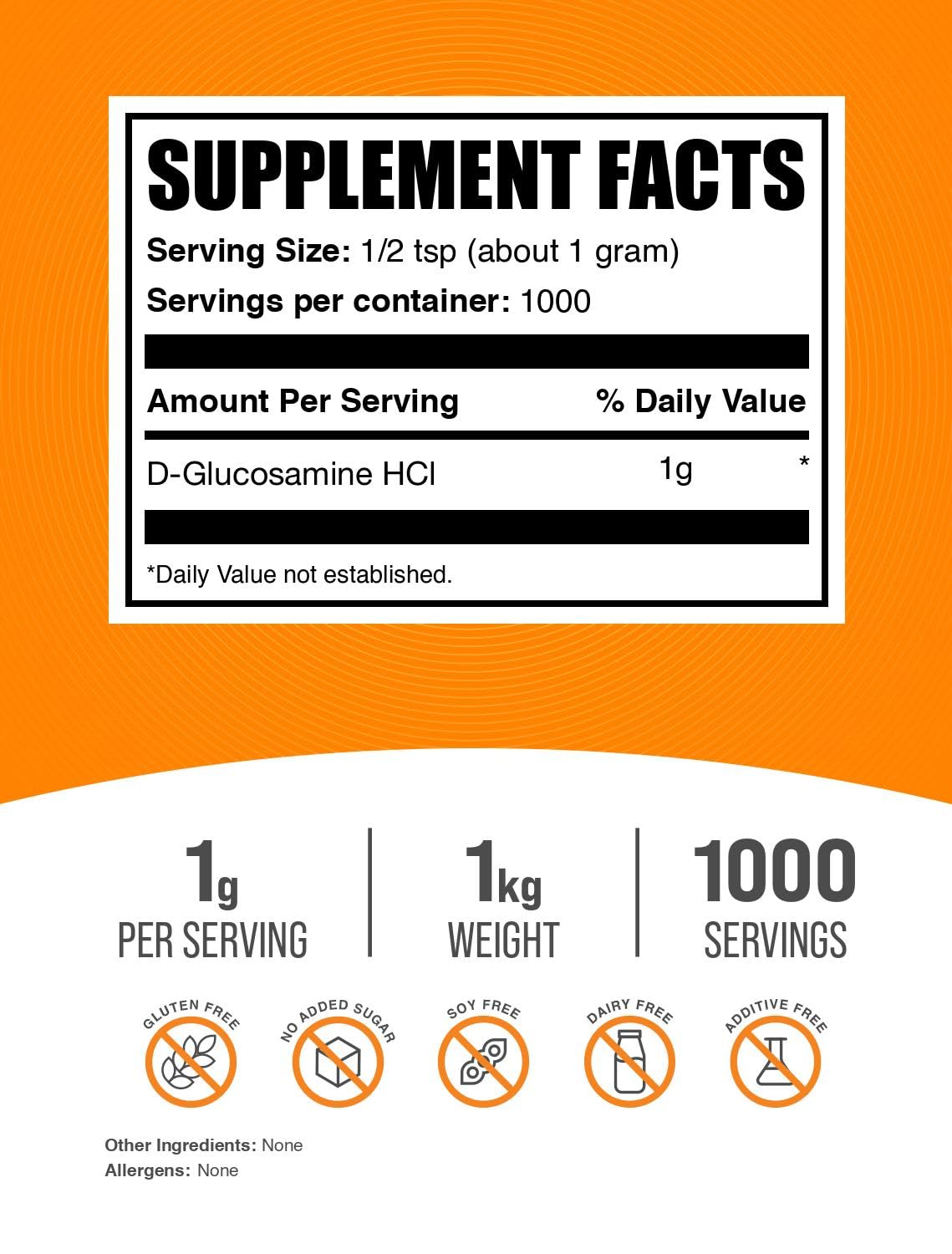 Close-up del polvo BulkSupplements glucosamine HCl textura fina y mezcla fácil