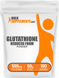 BulkSupplements glutatión en polvo frente del envase, presentación clara y práctica