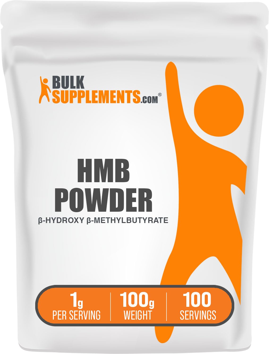 BulkSupplements envase frontal HMB muestra formato y dosis exacta