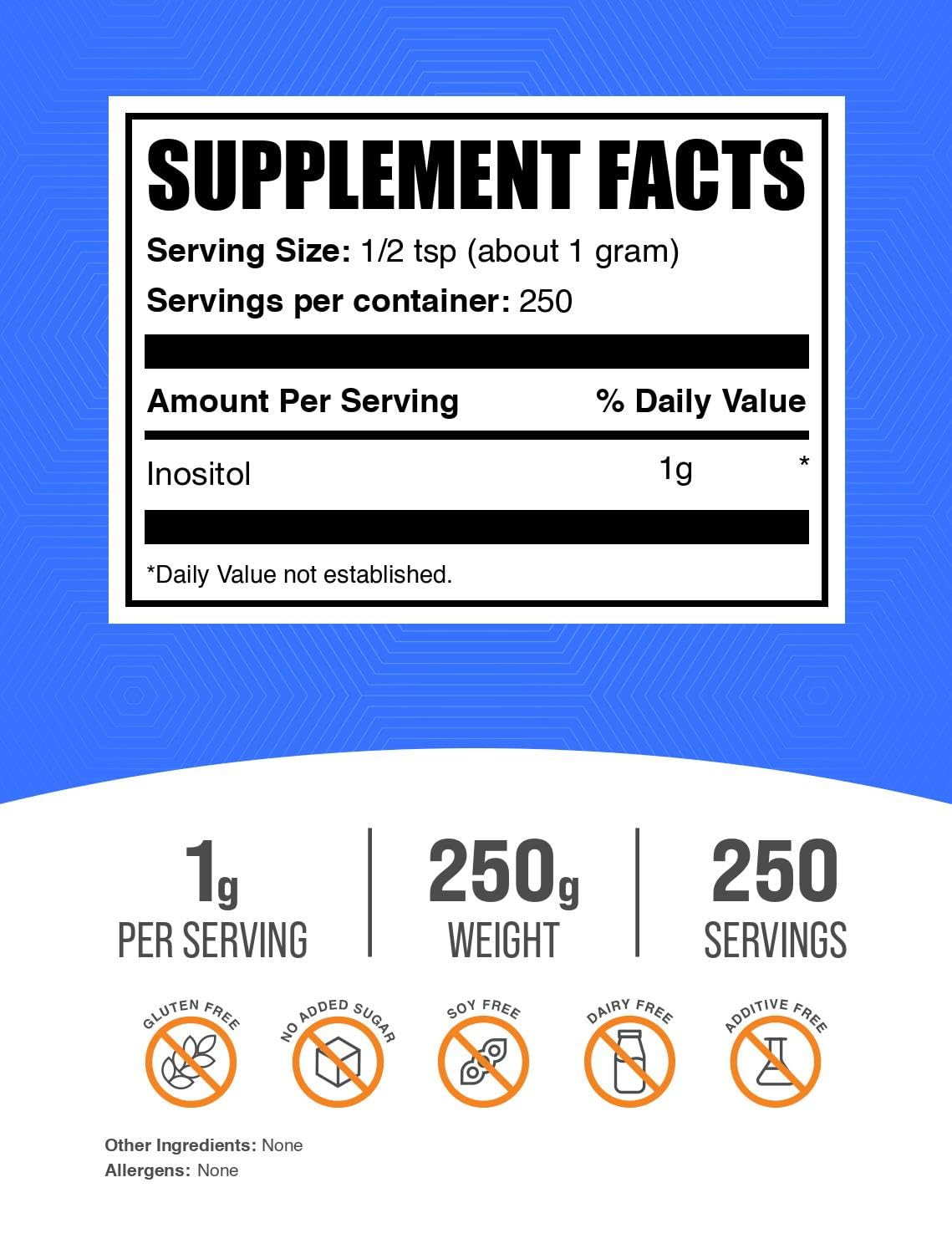 BulkSupplements detalle de textura del polvo de inositol, mezcla fácil y sin sabor