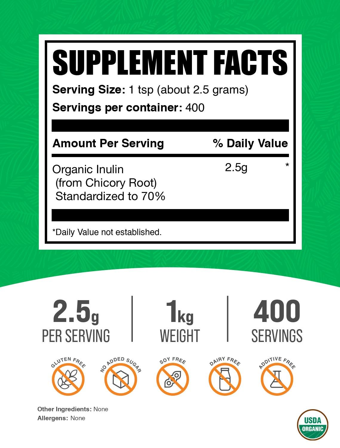 BulkSupplements polvo de inulina textura fina, mezcla rápida en bebidas