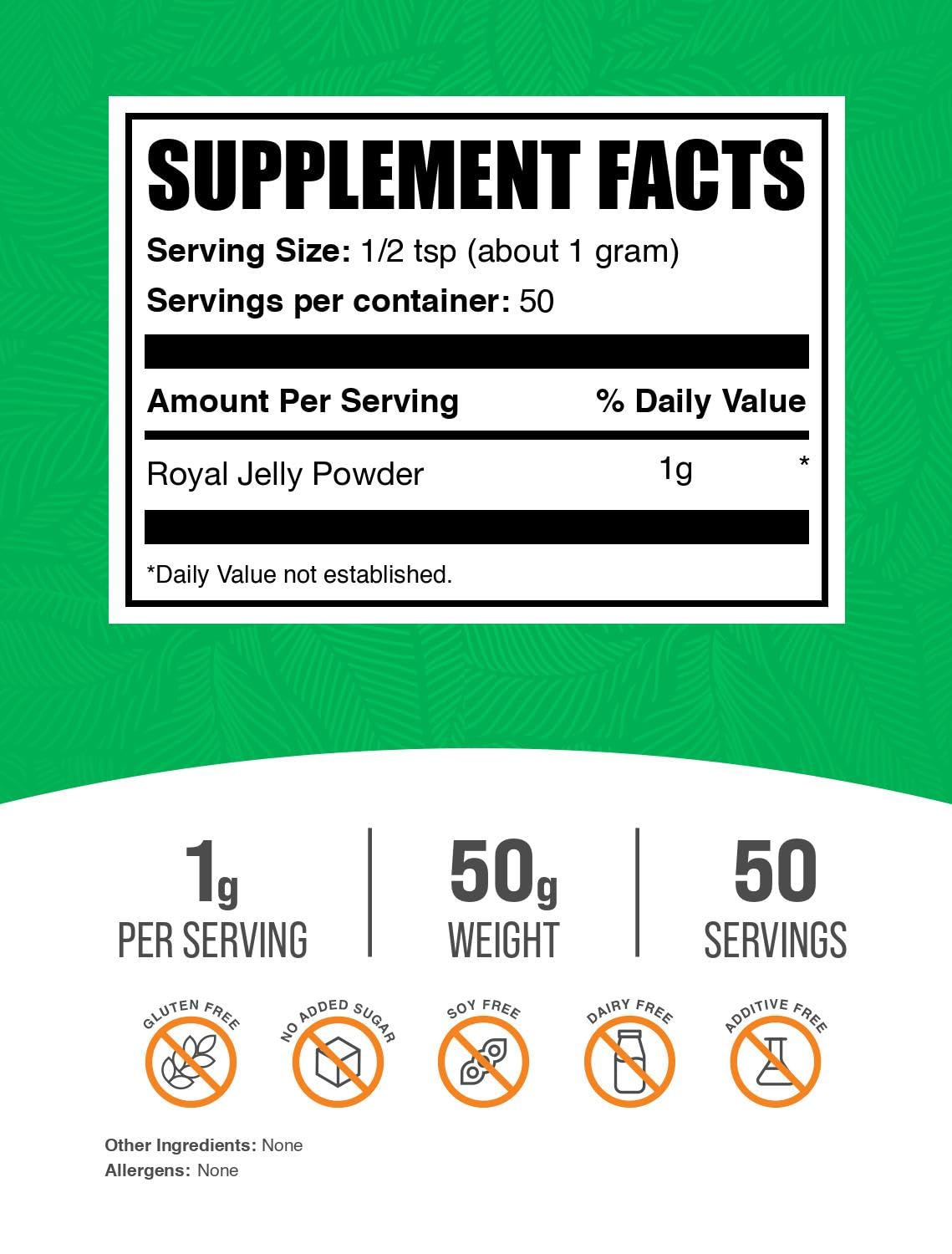 BulkSupplements jalea real textura en polvo, fácil de mezclar y dosificar