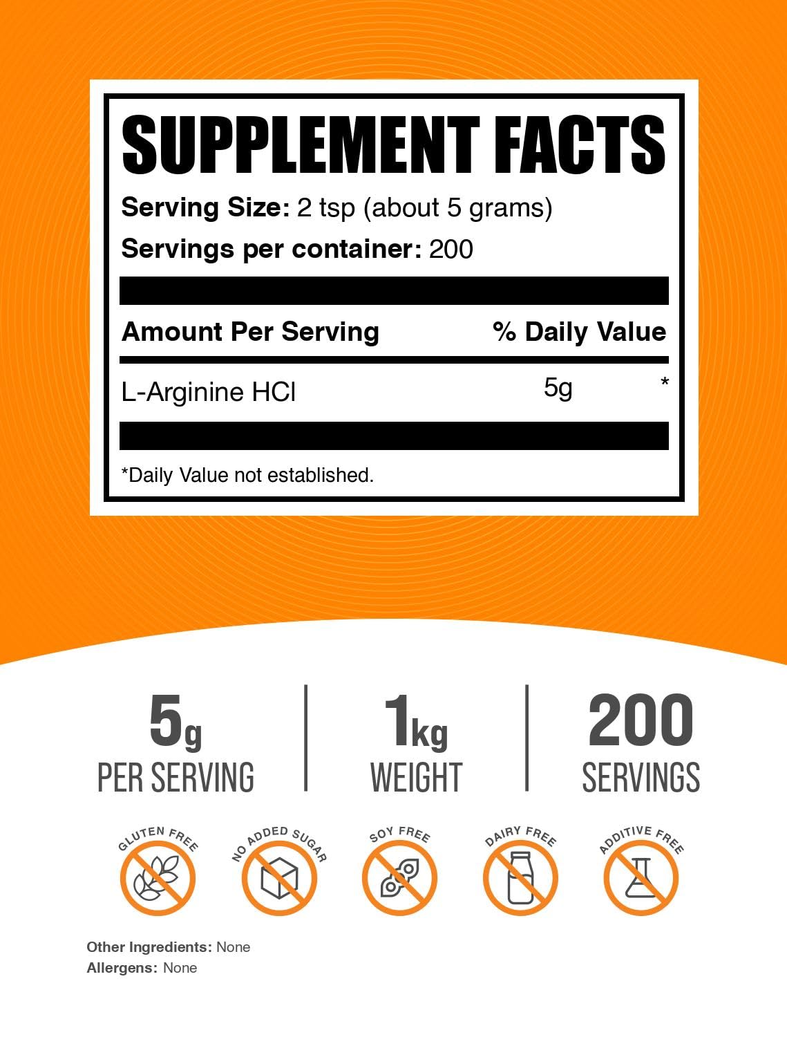 Polvo de L-Arginina HCl BulkSupplements en primer plano, textura fina y pura