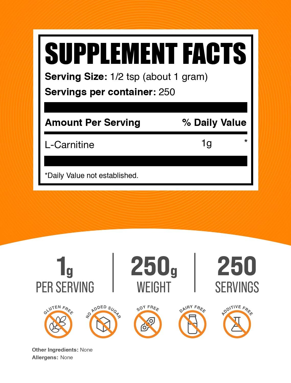 BulkSupplements polvo de L-Carnitine detalle de textura fina y calidad pura