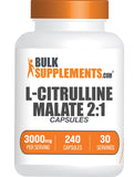 BulkSupplements frasco frontal mostrando 240 cápsulas y beneficios de formato portátil