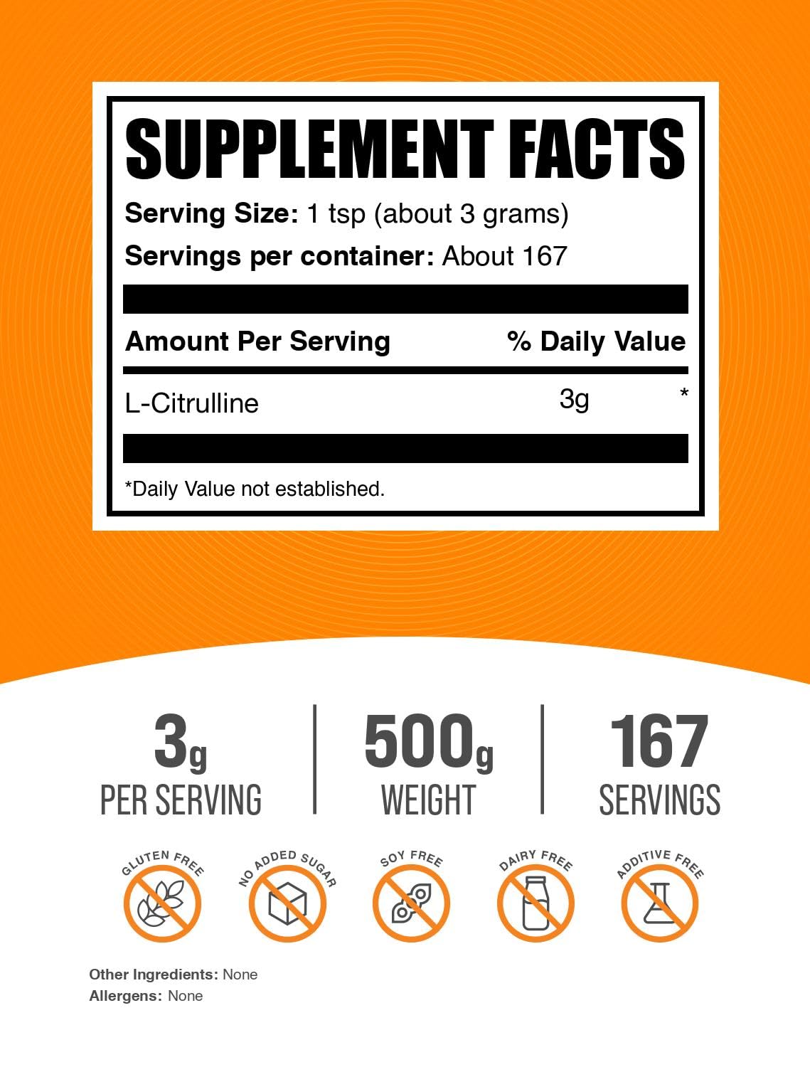 BulkSupplements polvo de L‑Citrulline en close‑up, textura fina y pura
