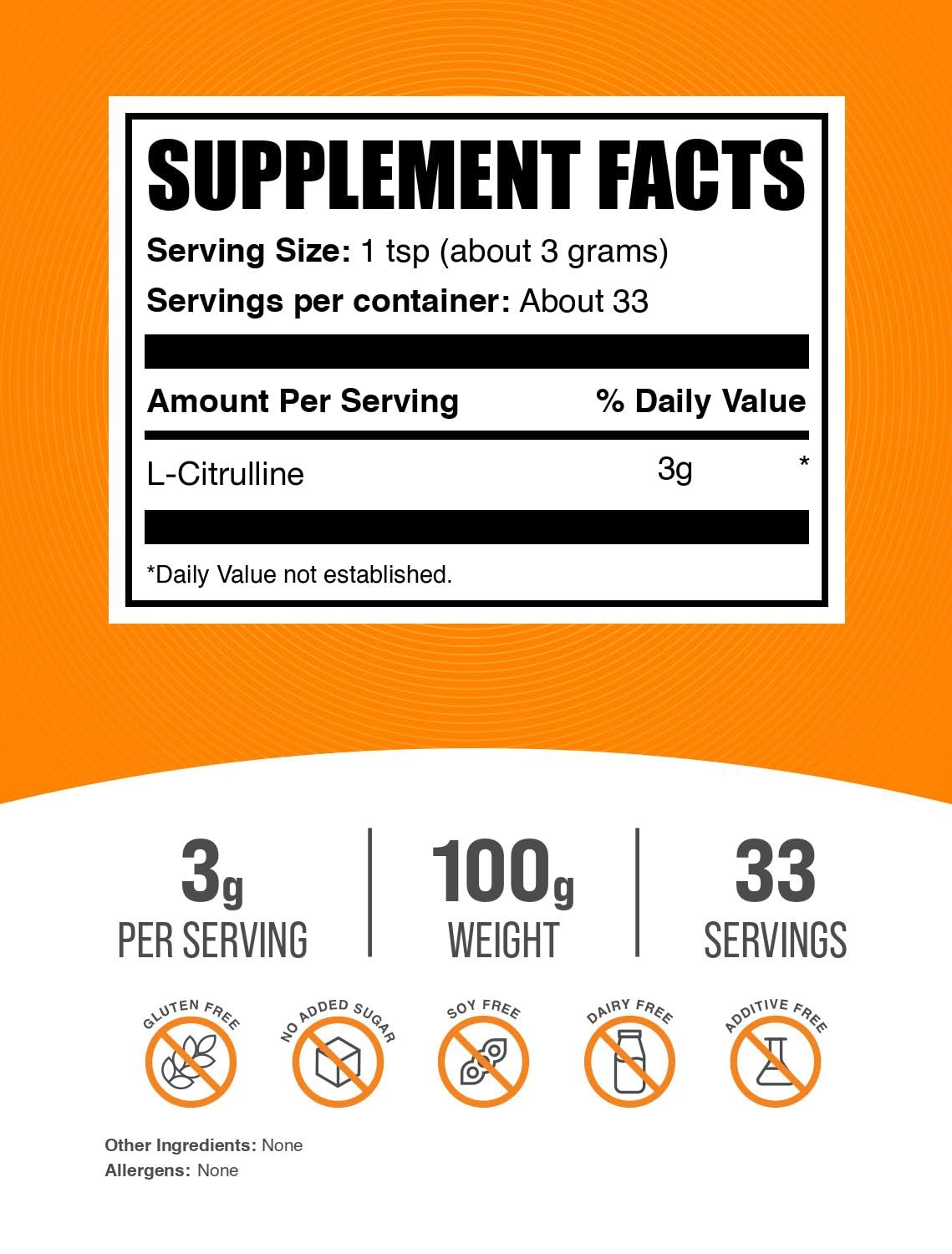 Polvo blanco de L-Citrulline BulkSupplements textura fina, mezcla fe1cil