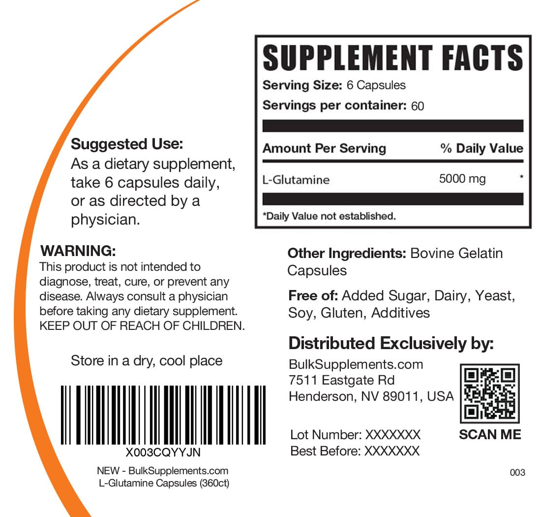 BulkSupplements frasco abierto con cápsulas destacando transparencia y cantidad