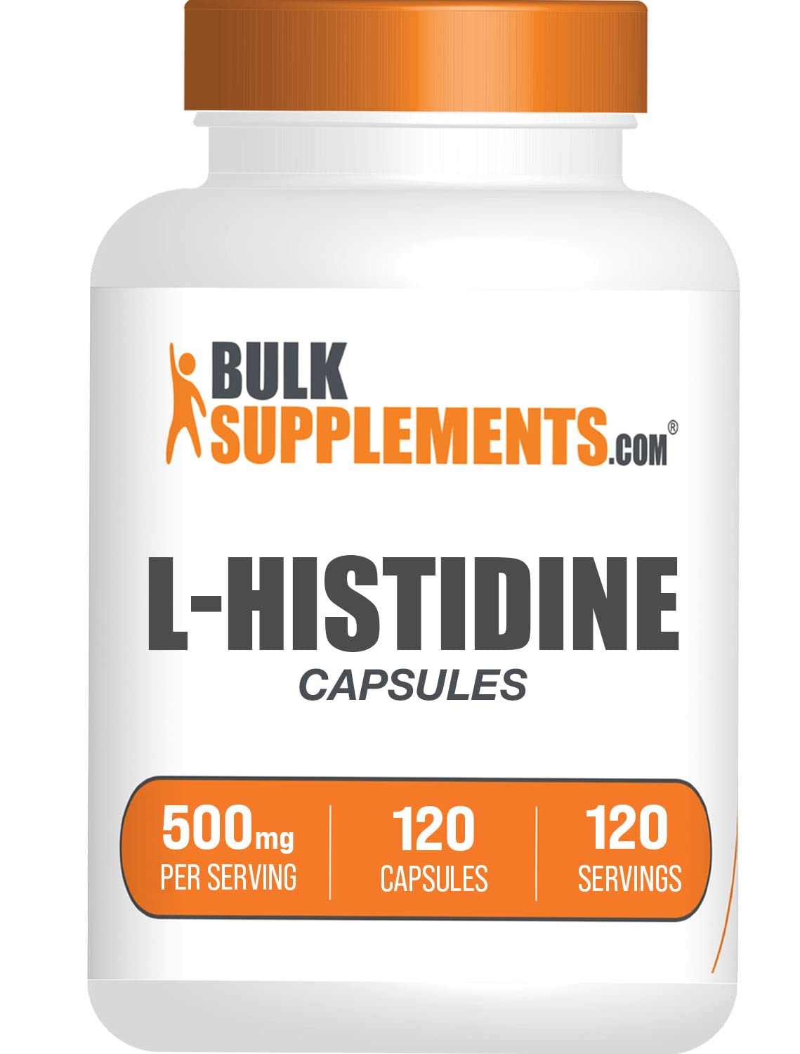BulkSupplements frasco frontal de L-Histidine mostrando etiqueta clara y confianza