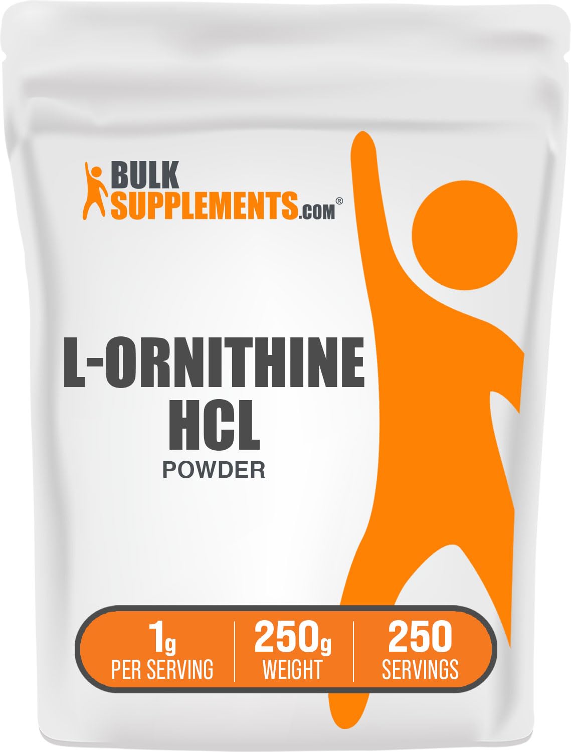 BulkSupplements envase frontal mostrando etiqueta y cantidad 250 g, confianza de calidad