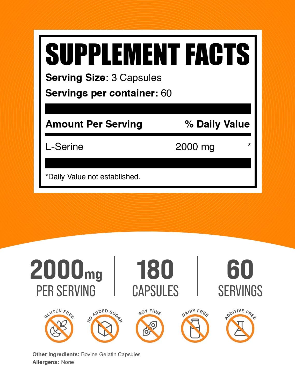 BulkSupplements cápsulas de L-Serine detalle de textura y tamaño fácil de tragar